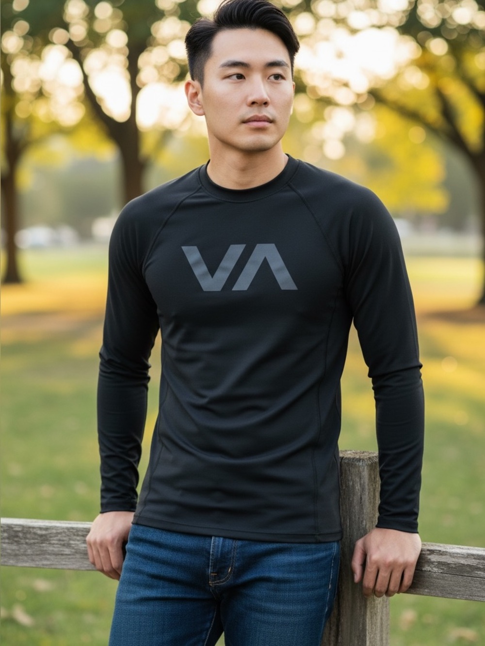 RVCA Black Long Sleeve Rash Guard with Gray VA Logo